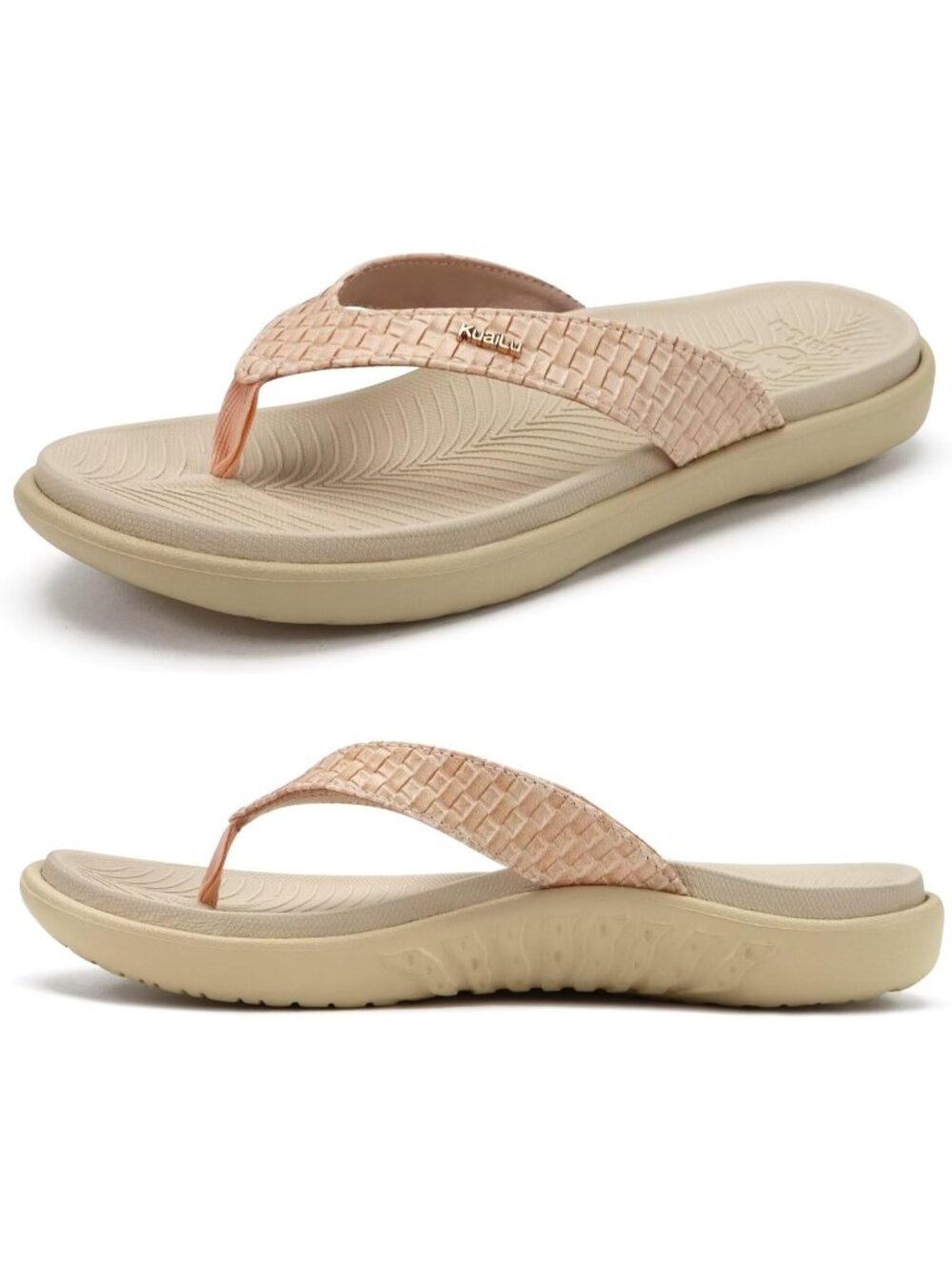 Women's Cream Arch Support Yoga Mat Thong Slip On Slides Flip Flop Sandal Shoes